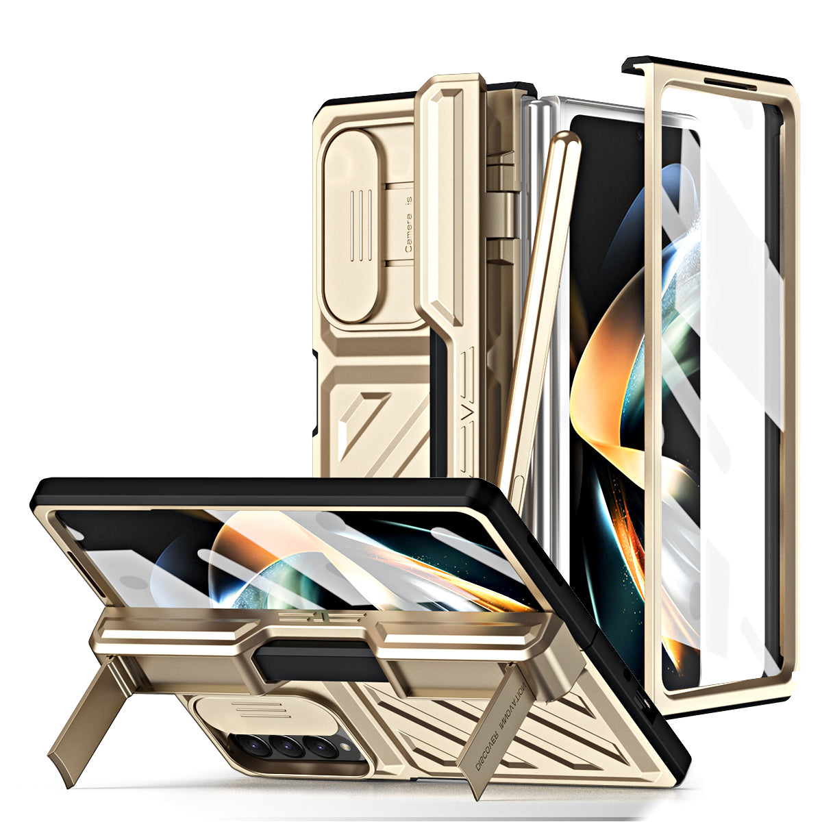 For Samsung Galaxy Z Fold4 5G Kickstand PC Phone Case Slide Camera Protection Dropproof Cover with Tempered Glass Film Stylus For Samsung Galaxy Z Fold4 5G Kickstand PC Phone Case Slide Camera Protection Dropproof Cover with Tempered Glass Film Stylus